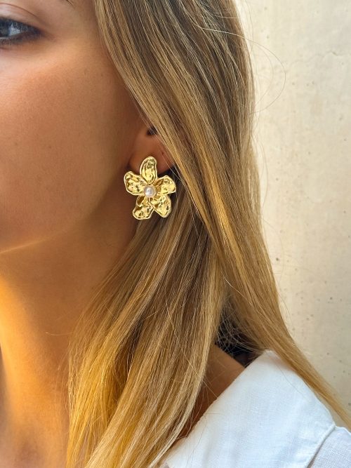 Aros flor perla imit gold
