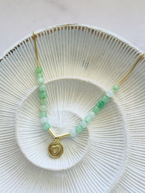 Collar corazón cuarzo light green