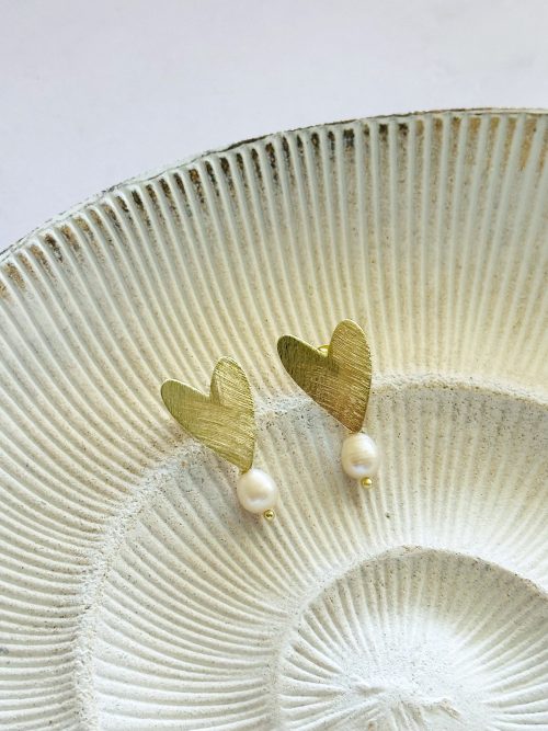 Aros corazón perla gold