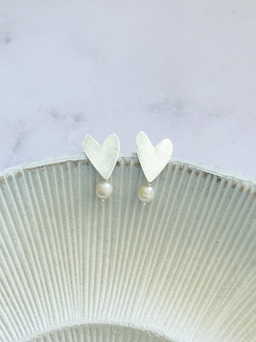 Aros corazón perla pl