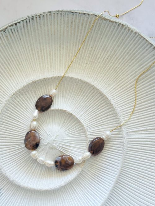 Collar perlas coffee gold