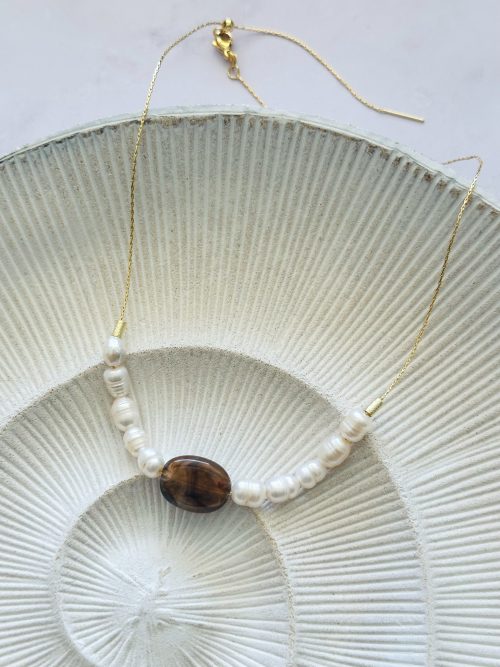 Collar perlas coffee gold I