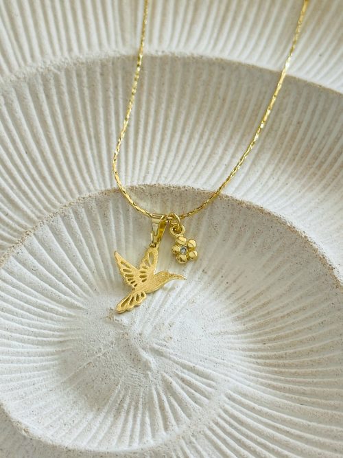Collar colibrí mini flor gold