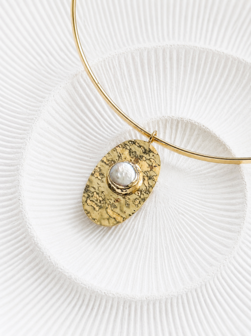Collar tiara perla natural gold