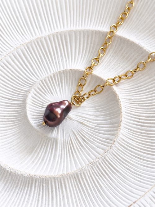 Collar perla barroca chocolate gold